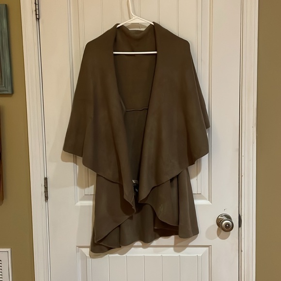 Look dark tan and mint green Shrug Poncho Sweaters with Waterfall Design - Picture 1 of 13